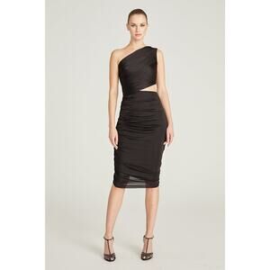NWT Halston Cassidy One Shoulder Jersey Ruched Cocktail Dress Size 2